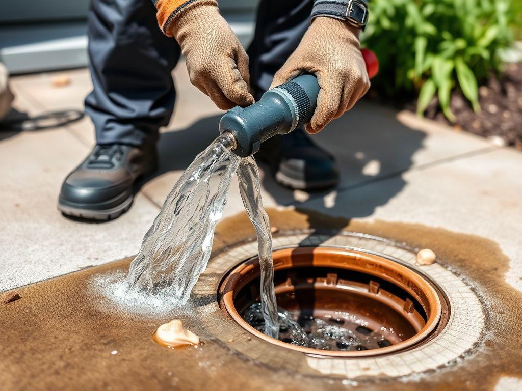 Technician clearing a blocked drain with professional equipment