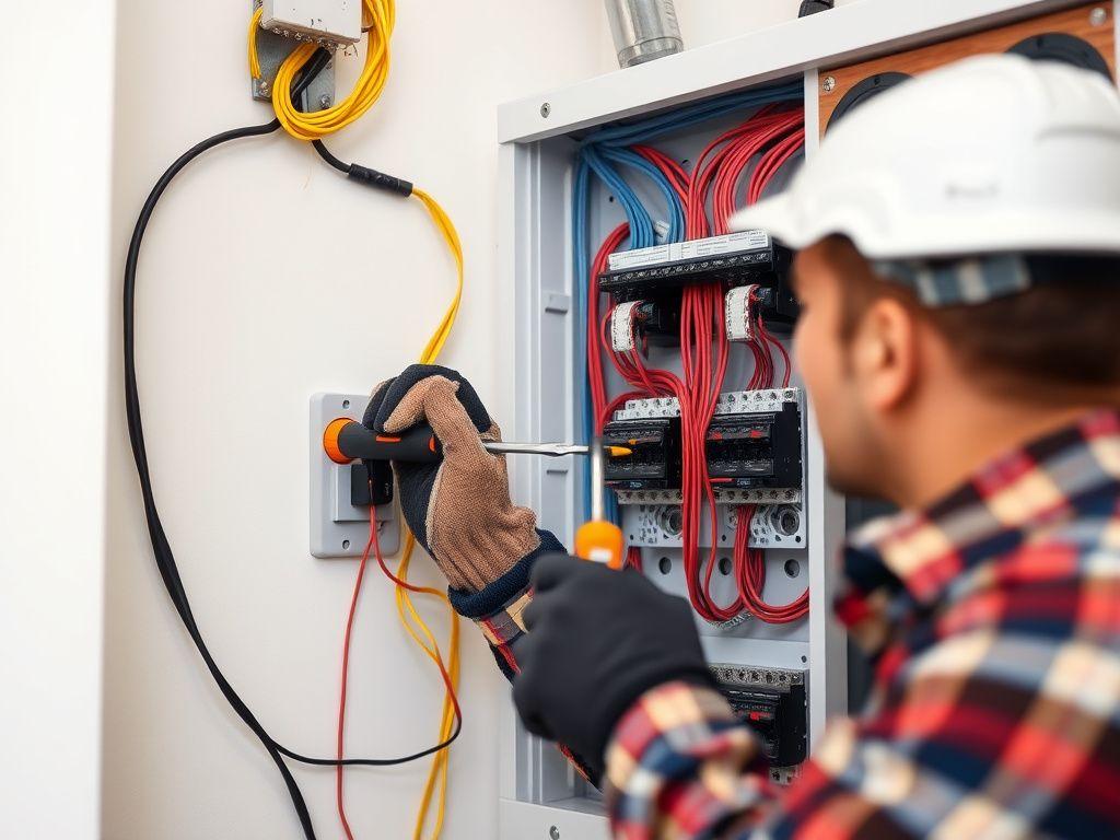 Electrician wiring a residential distribution board