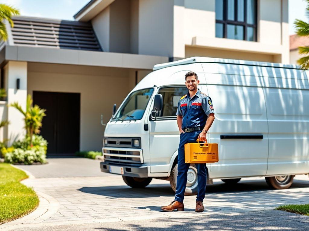 PlumbCare uniformed technicians beside a service van in Kuala Lumpur